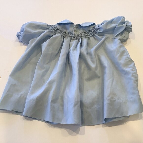 Vintage Infant Dress Blue Smocked Short Sleeves Collar Hand Sewn Approx 3 Mons - Picture 5 of 6